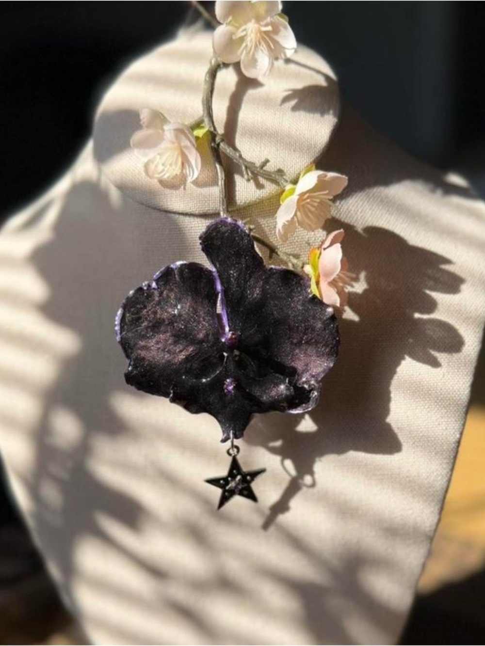 Handcrafted Black Orchid Hairclip with Star Charm